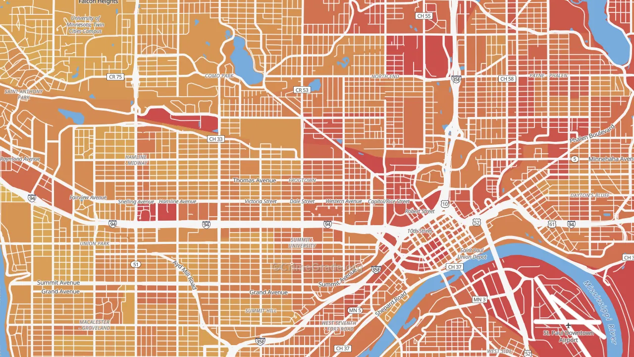Thomas-Dale, St. Paul, MN Map of Vehicle Theft Rates