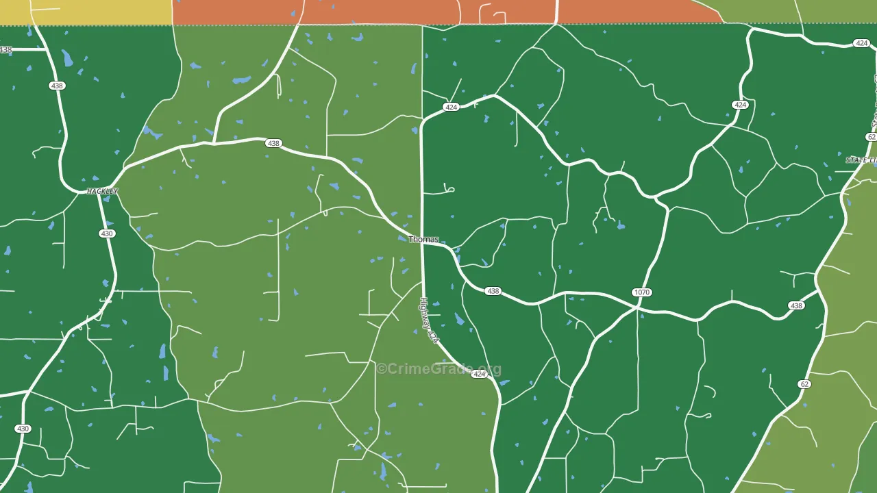 Thomas, LA Map of Vehicle Theft Rates