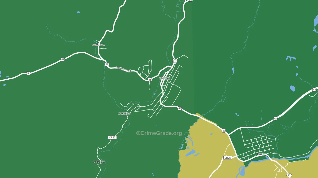 Thomas, WV Map of Vehicle Theft Rates