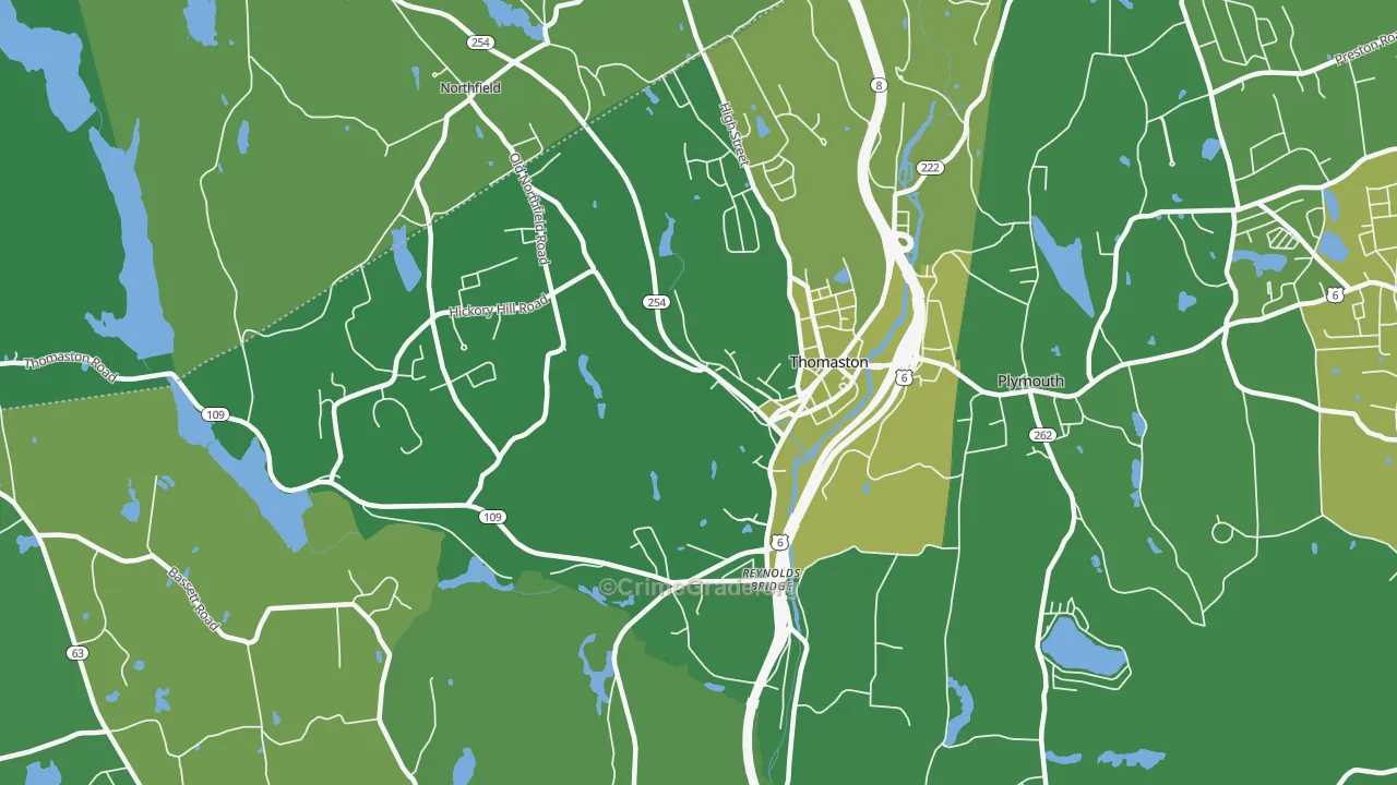 Thomaston, CT Map of Vehicle Theft Rates