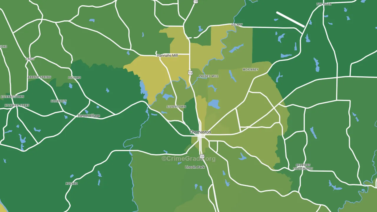 Thomaston, GA Map of Vehicle Theft Rates