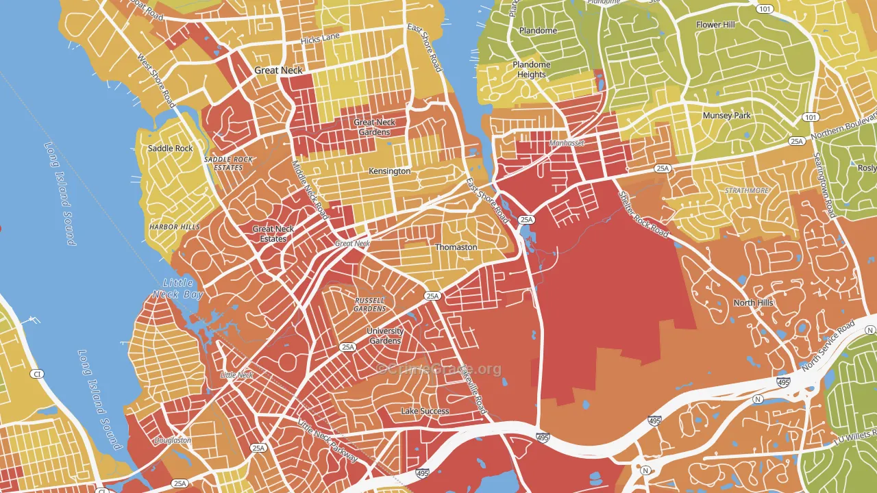 Thomaston, NY Map of Vehicle Theft Rates