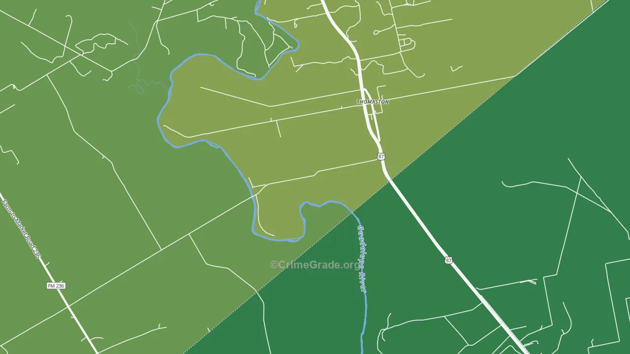 Thomaston, TX Map of Vehicle Theft Rates