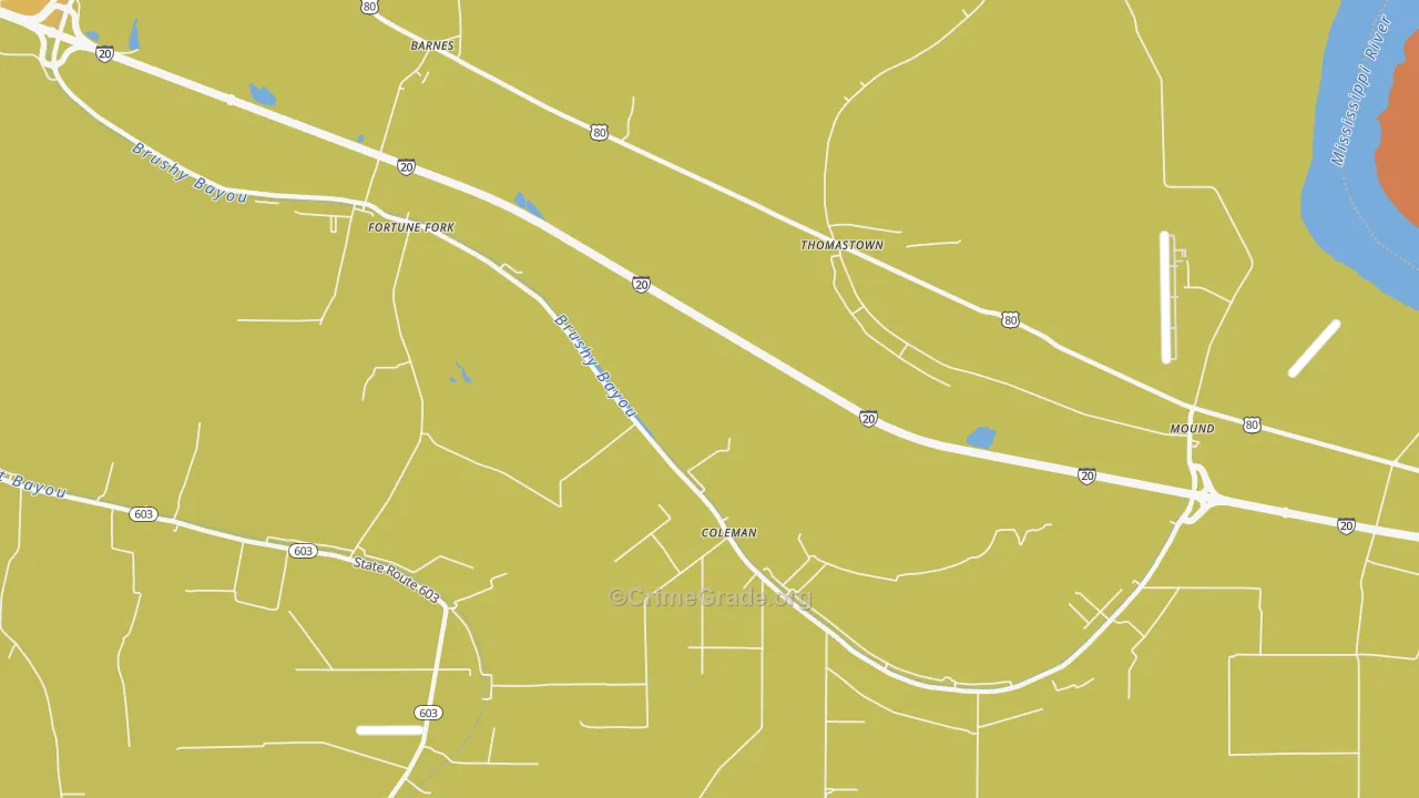 Thomastown, LA Map of Vehicle Theft Rates