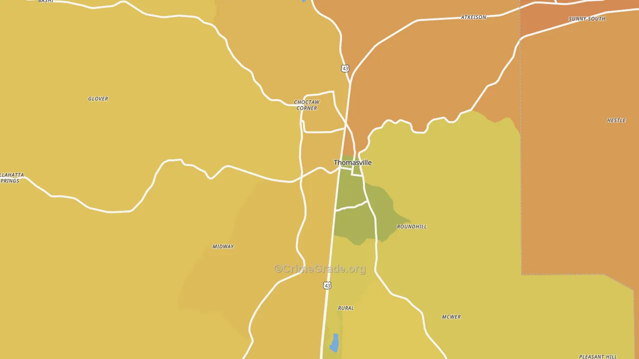 Thomasville, AL Map of Vehicle Theft Rates