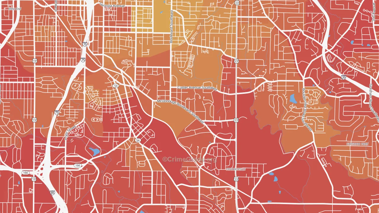 Thomasville, Atlanta, GA Map of Vehicle Theft Rates