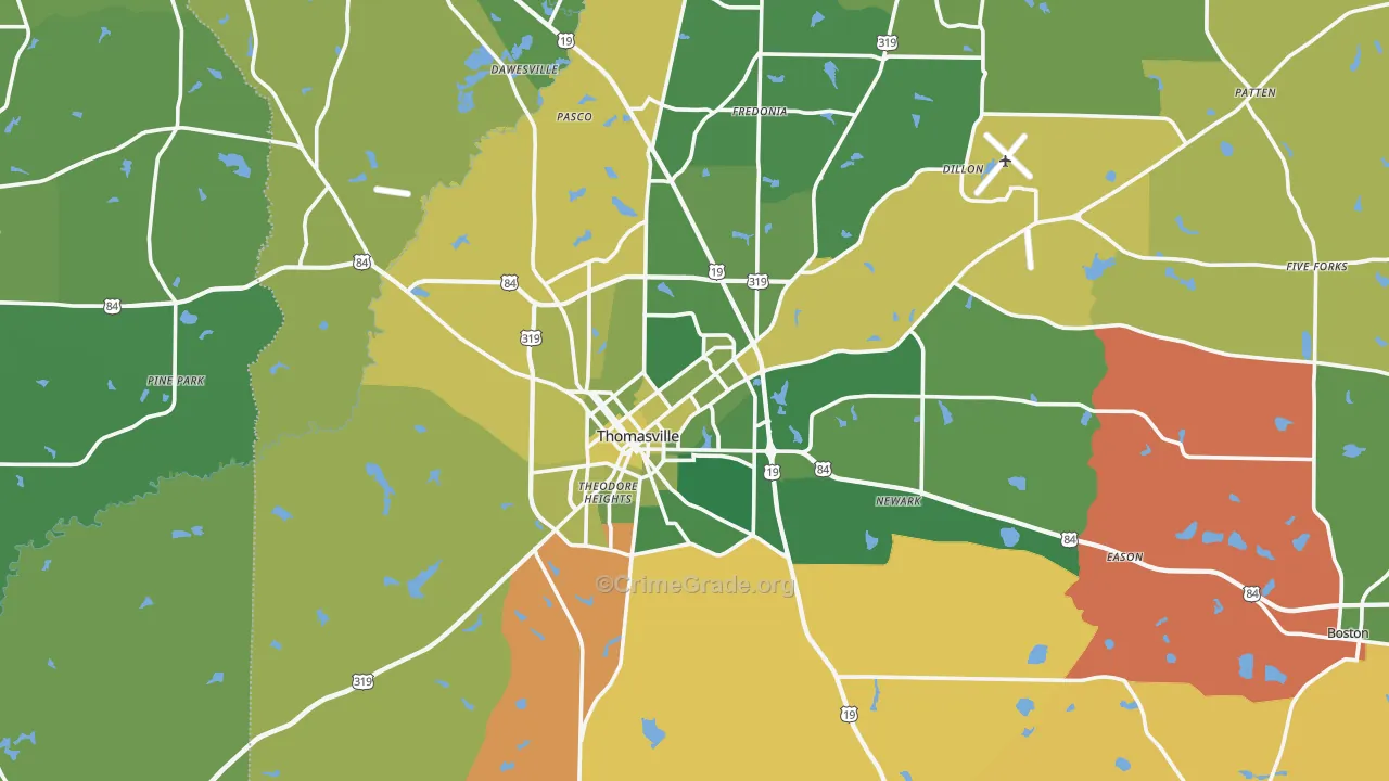 Thomasville, GA Map of Vehicle Theft Rates