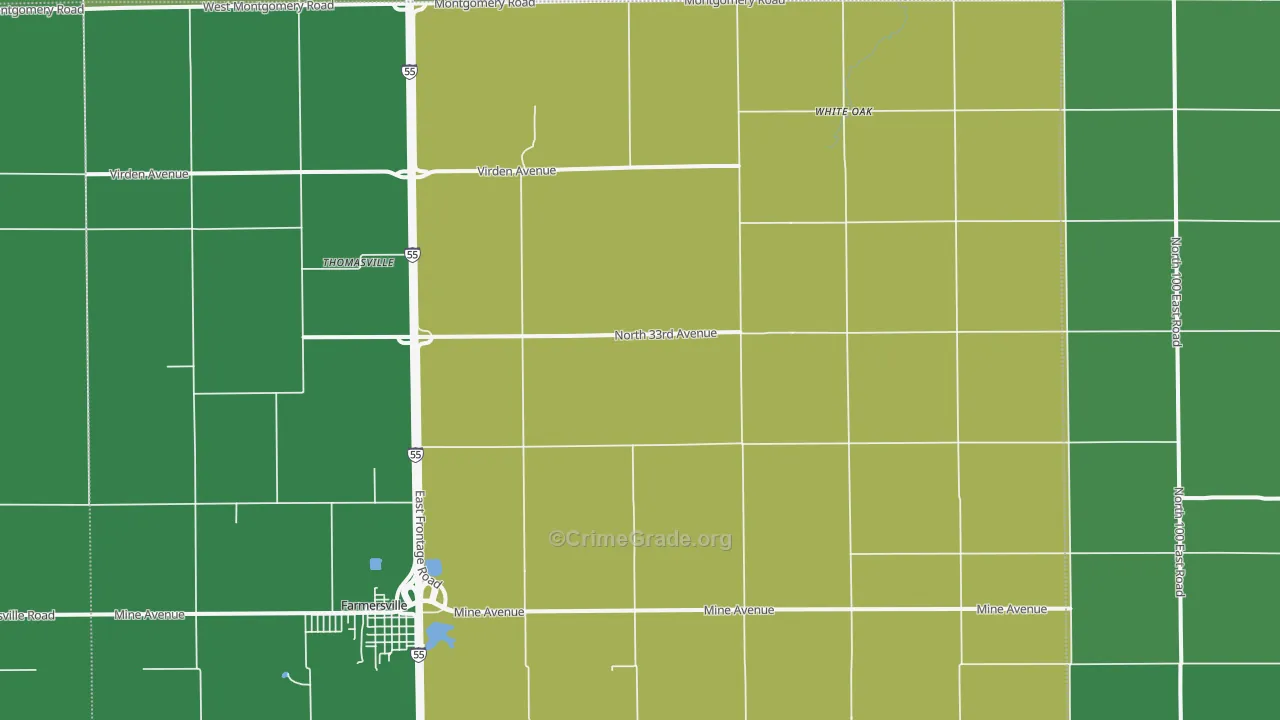 Thomasville, IL Map of Vehicle Theft Rates