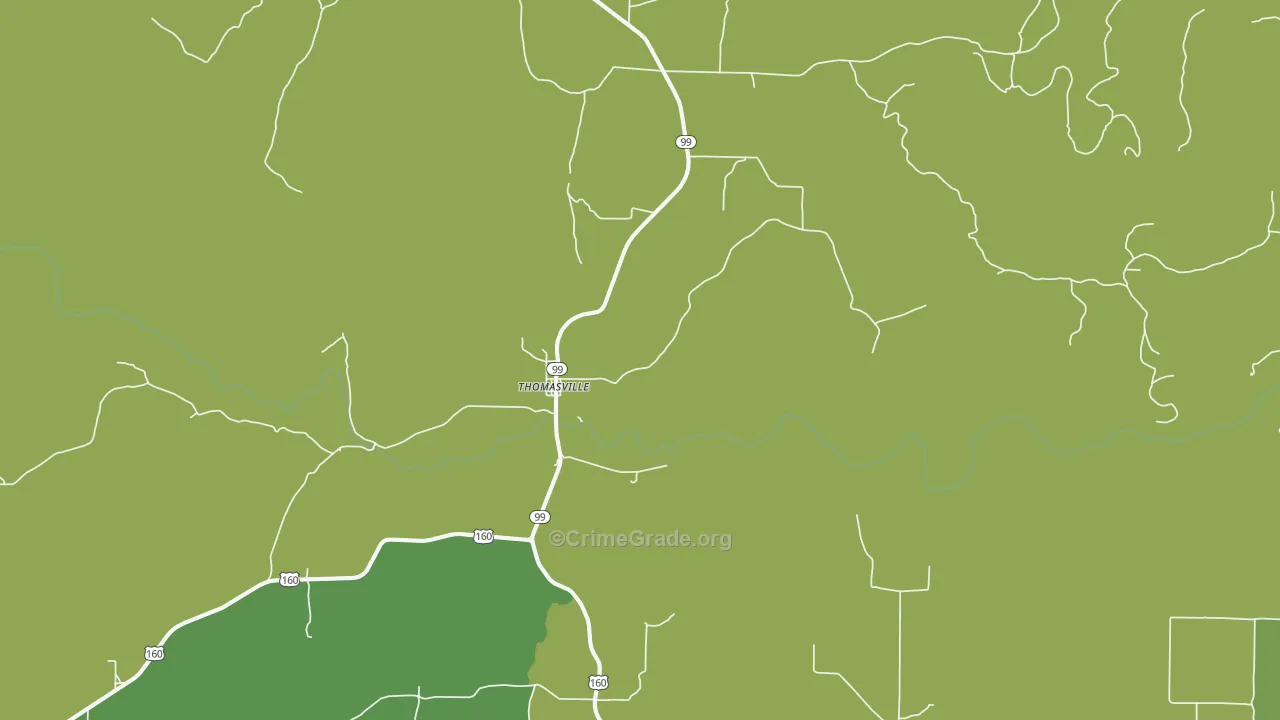 Thomasville, MO Map of Vehicle Theft Rates