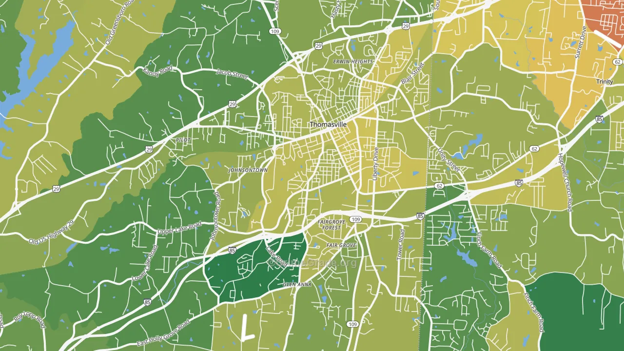 Thomasville, NC Map of Vehicle Theft Rates