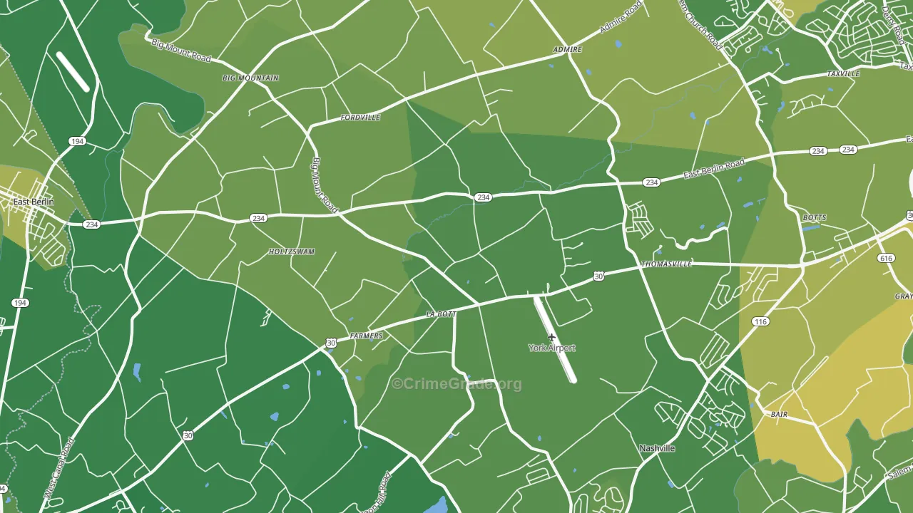 Thomasville, PA Map of Vehicle Theft Rates