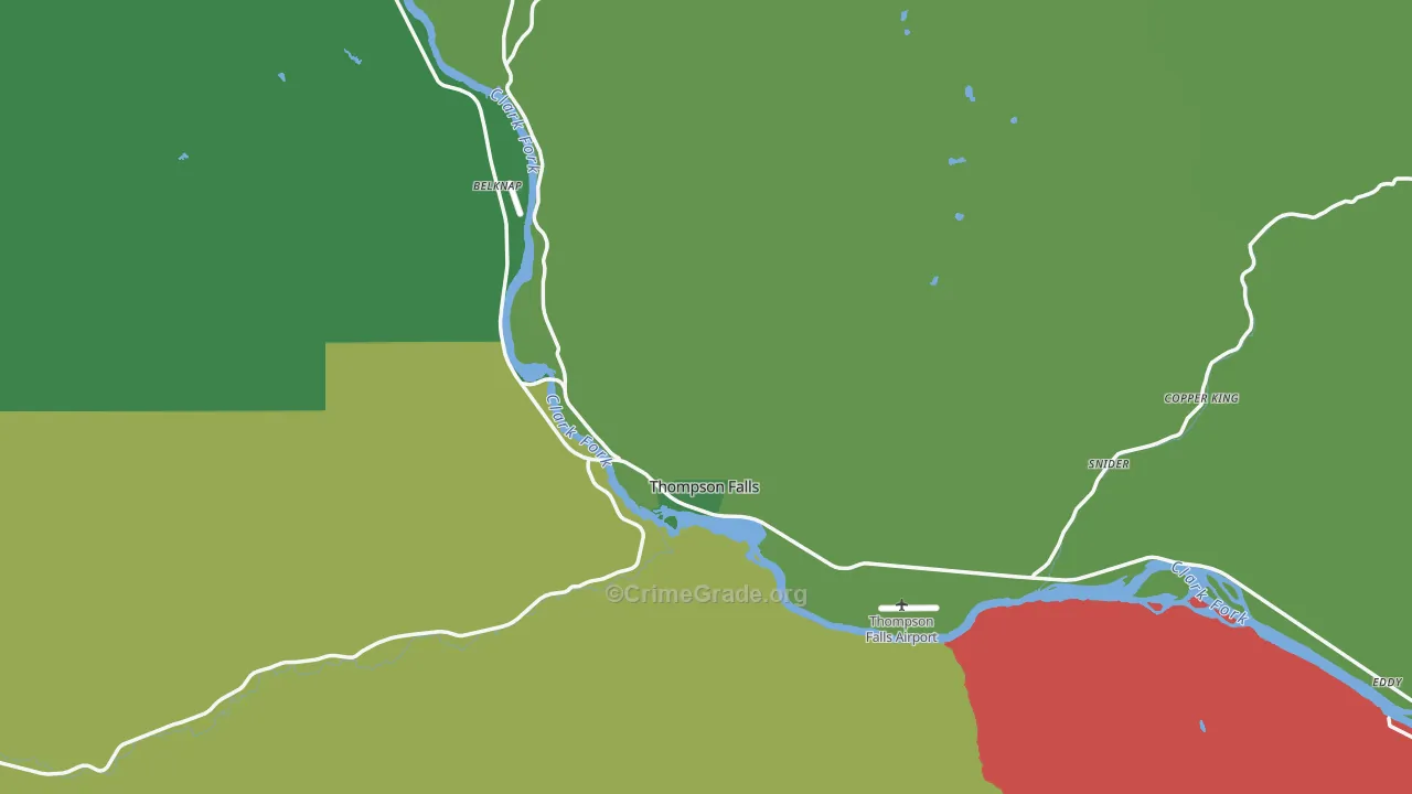 Thompson Falls, MT Map of Vehicle Theft Rates