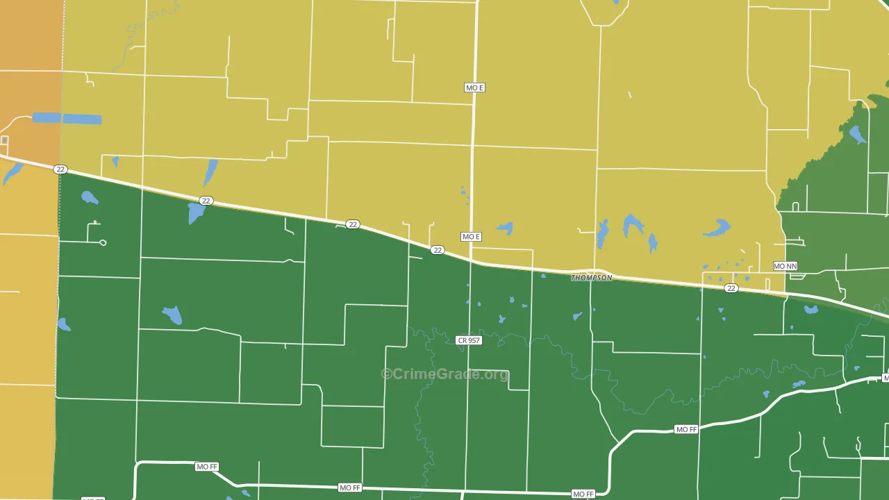 Thompson, MO Map of Vehicle Theft Rates
