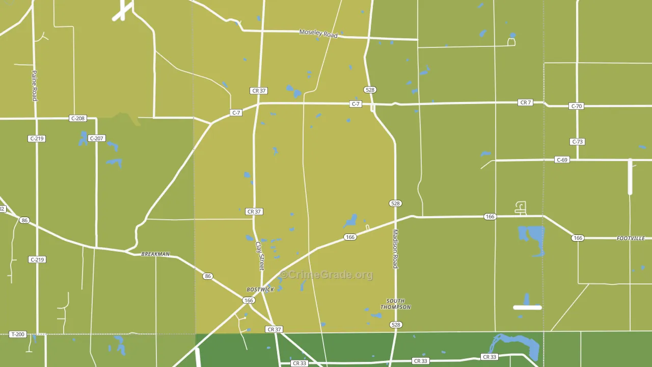 Thompson, OH Map of Vehicle Theft Rates