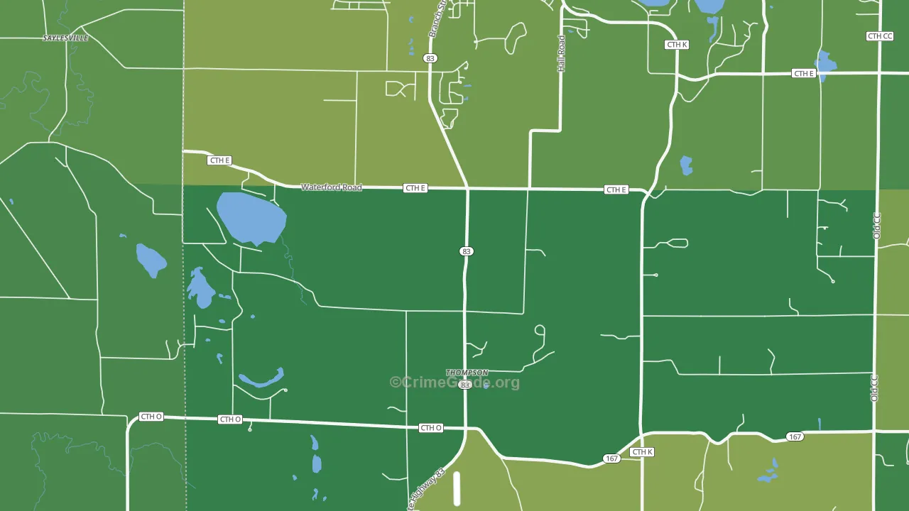 Thompson, WI Map of Vehicle Theft Rates