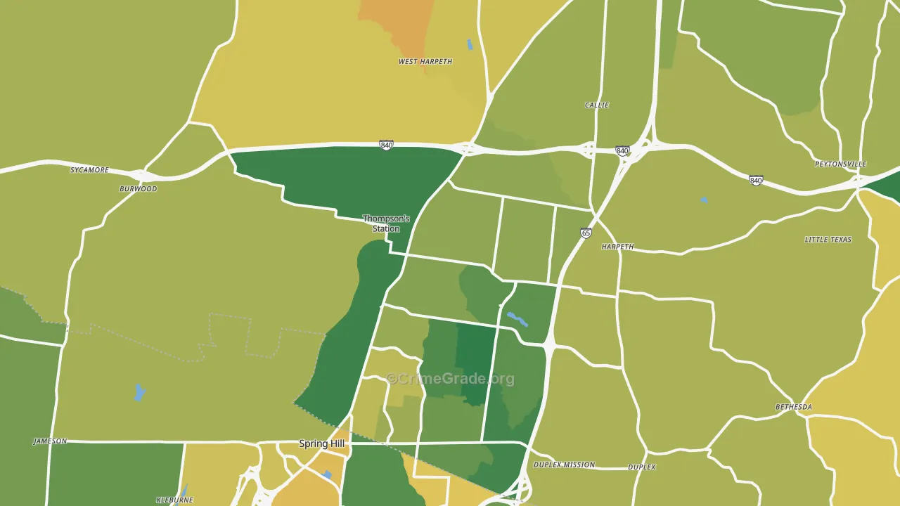Thompsons Station, TN Map of Vehicle Theft Rates