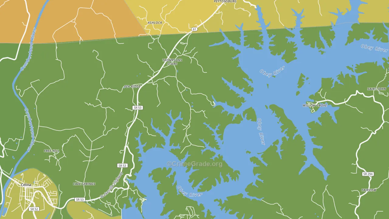 Thompsons Store, TN Map of Vehicle Theft Rates