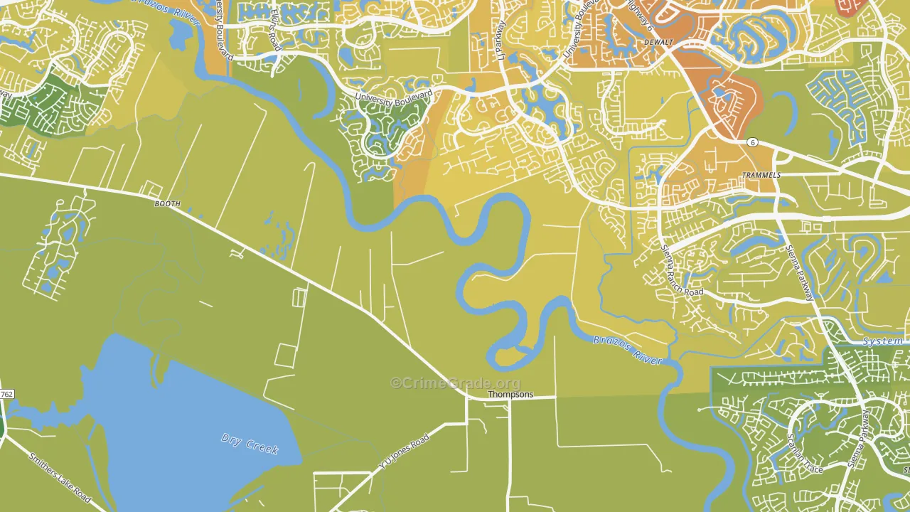 Thompsons, TX Map of Vehicle Theft Rates
