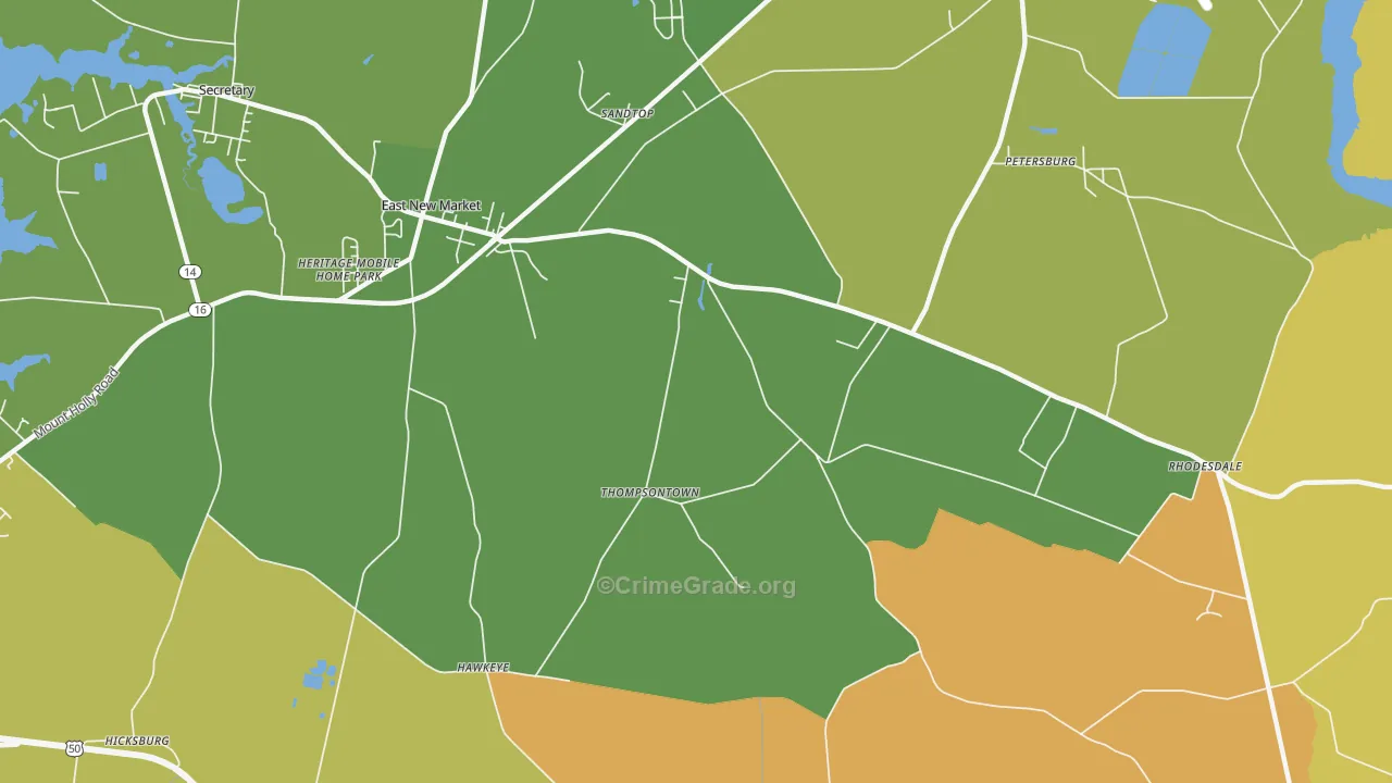 Thompsontown, MD Map of Vehicle Theft Rates