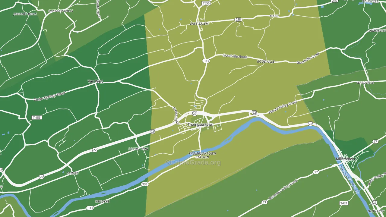 Thompsontown, PA Map of Vehicle Theft Rates