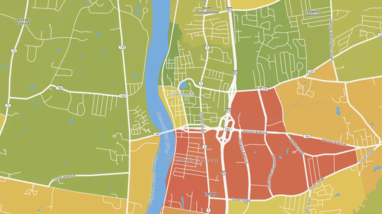 Thompsonville, CT Map of Vehicle Theft Rates