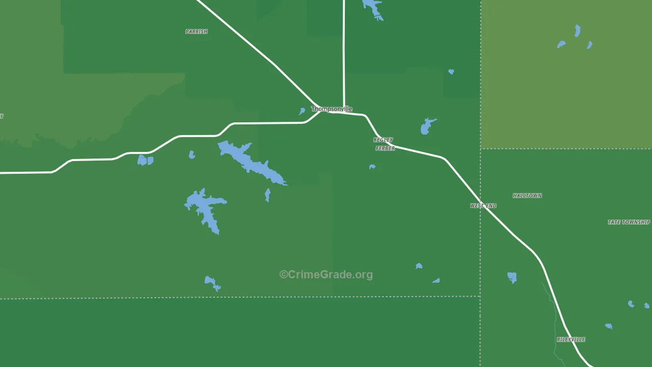 Thompsonville, IL Map of Vehicle Theft Rates