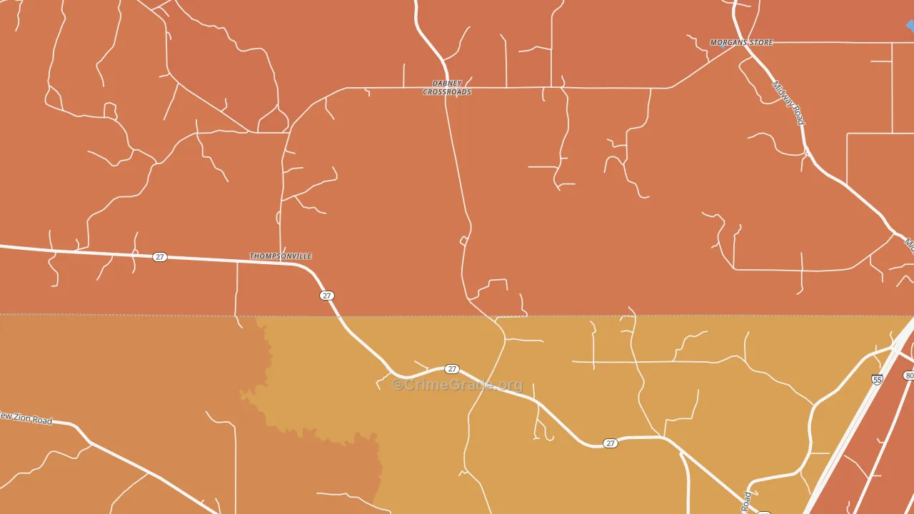 Thompsonville, MS Map of Vehicle Theft Rates