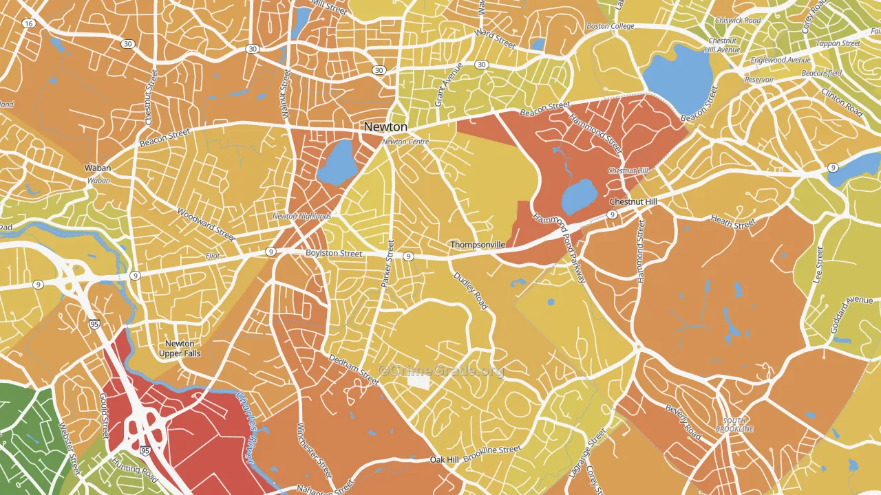 Thompsonville, Newton, MA Map of Vehicle Theft Rates