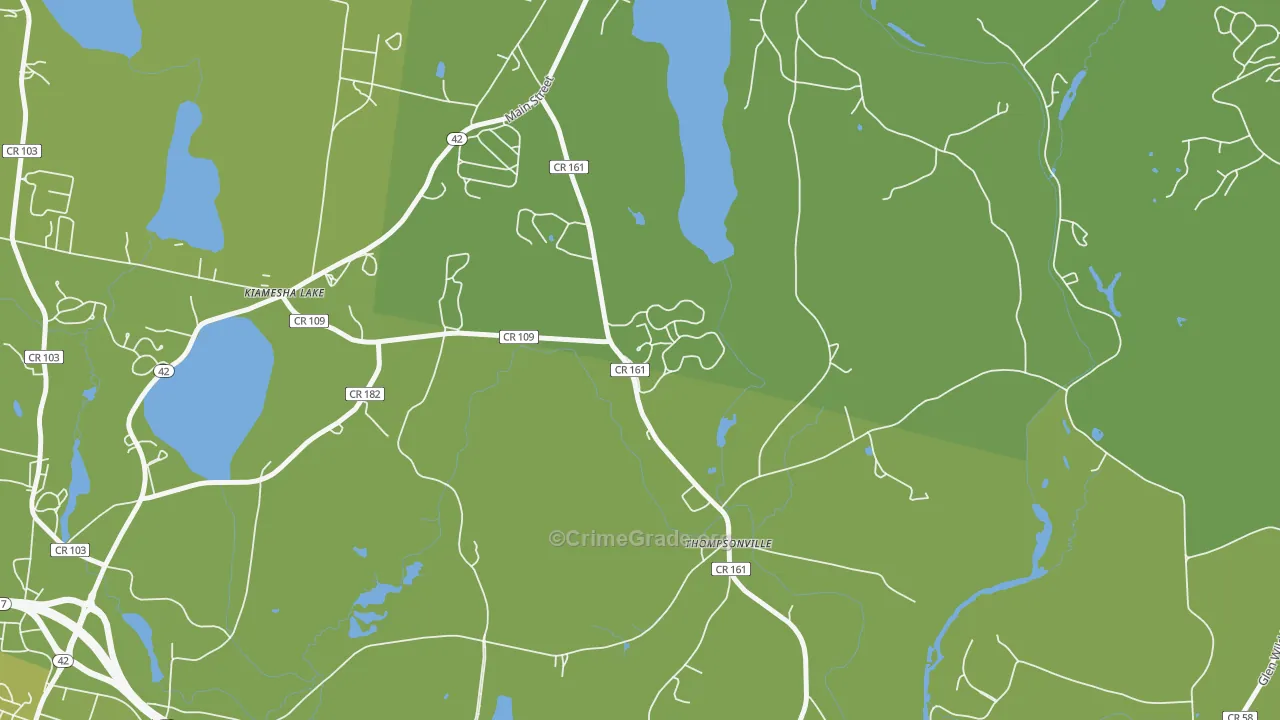 Thompsonville, NY Map of Vehicle Theft Rates