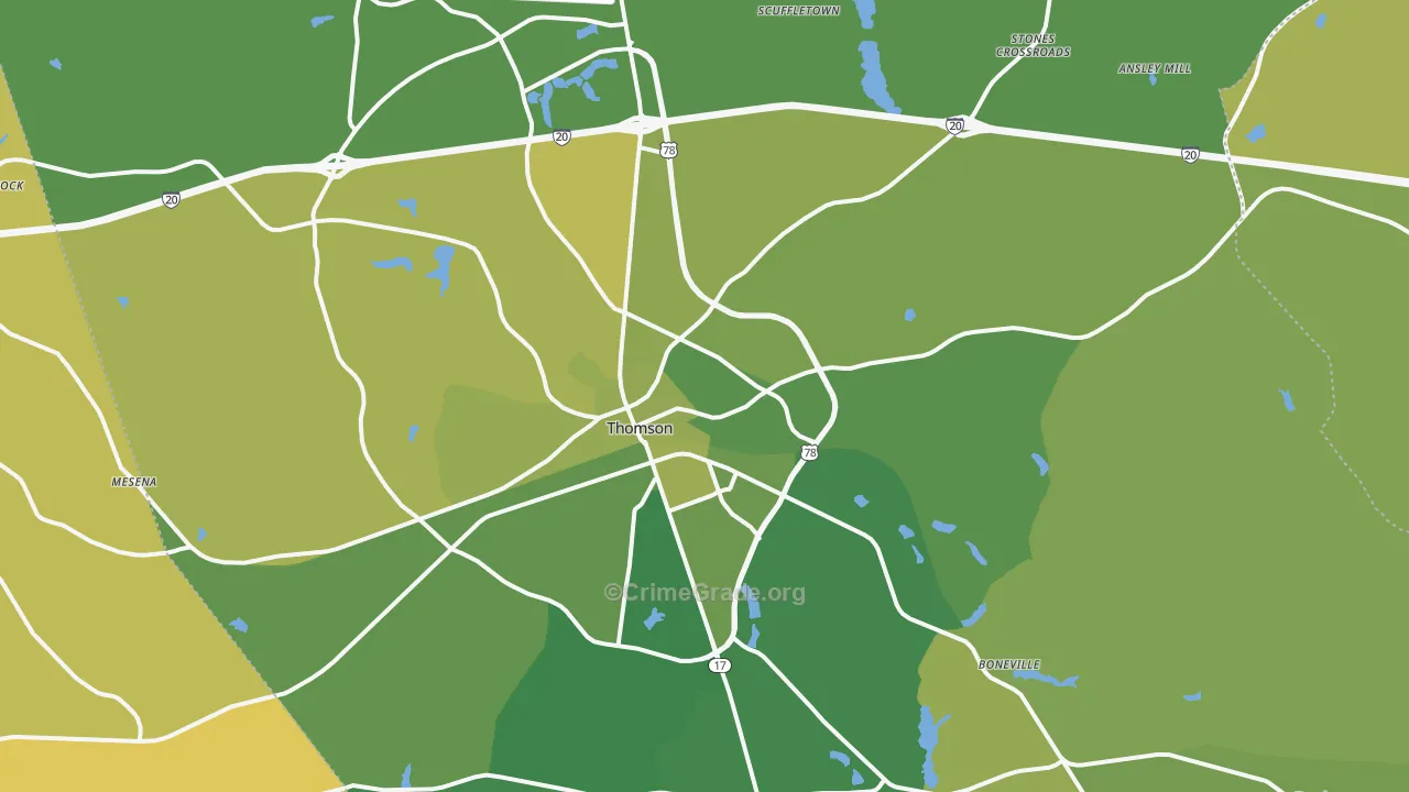 Thomson, GA Map of Vehicle Theft Rates