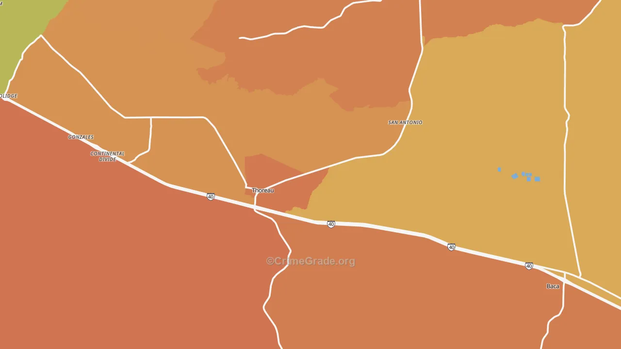 Thoreau, NM Map of Vehicle Theft Rates
