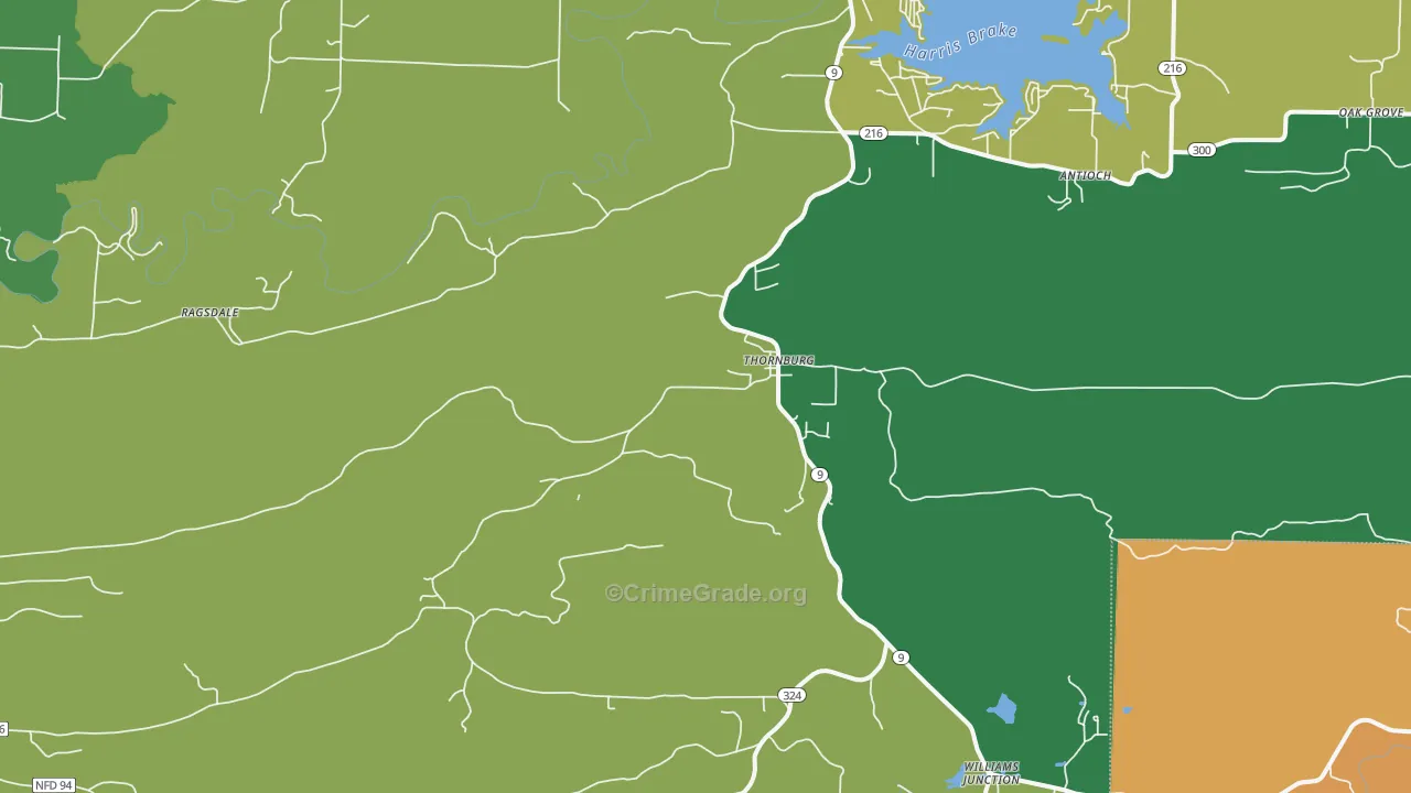 Thornburg, AR Map of Vehicle Theft Rates