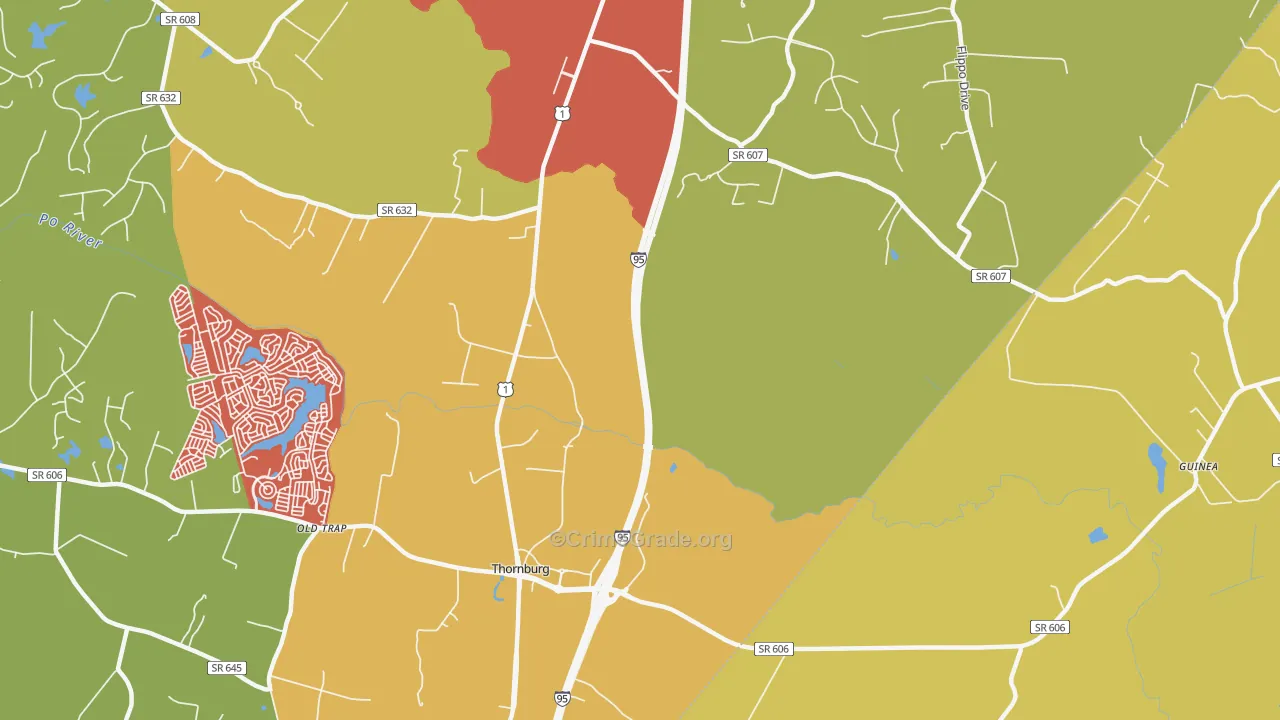 Thornburg, VA Map of Vehicle Theft Rates