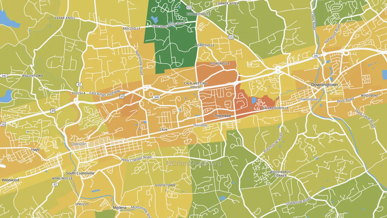Thorndale, PA Map of Vehicle Theft Rates