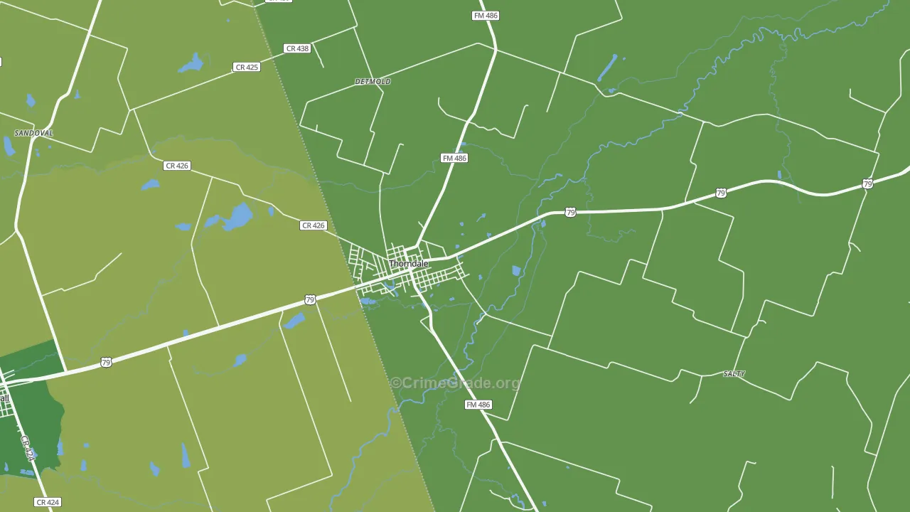 Thorndale, TX Map of Vehicle Theft Rates