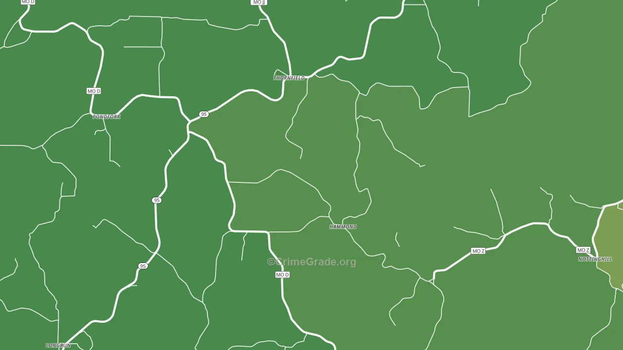 Thornfield, MO Map of Vehicle Theft Rates