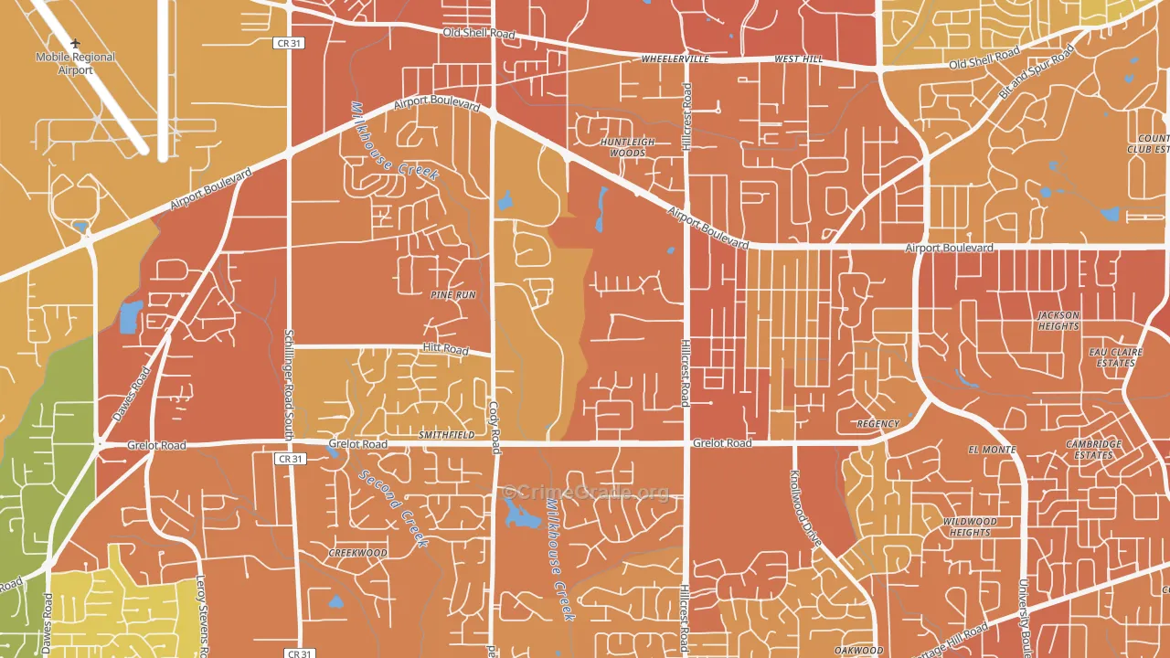 Thornhill, Mobile, AL Map of Vehicle Theft Rates