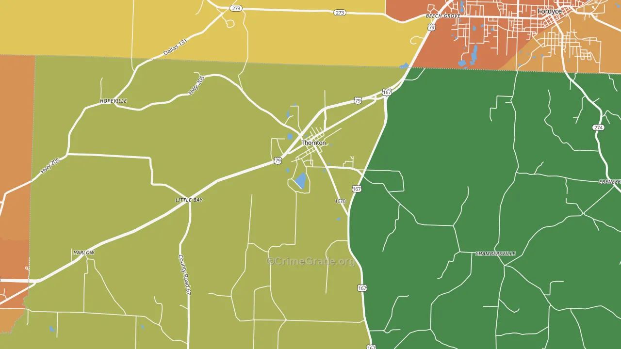 Thornton, AR Map of Vehicle Theft Rates