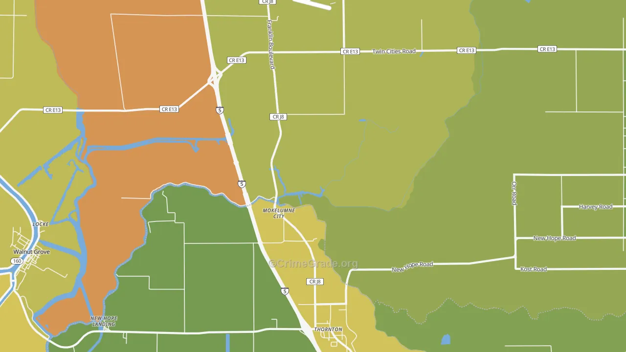 Thornton, CA Map of Vehicle Theft Rates