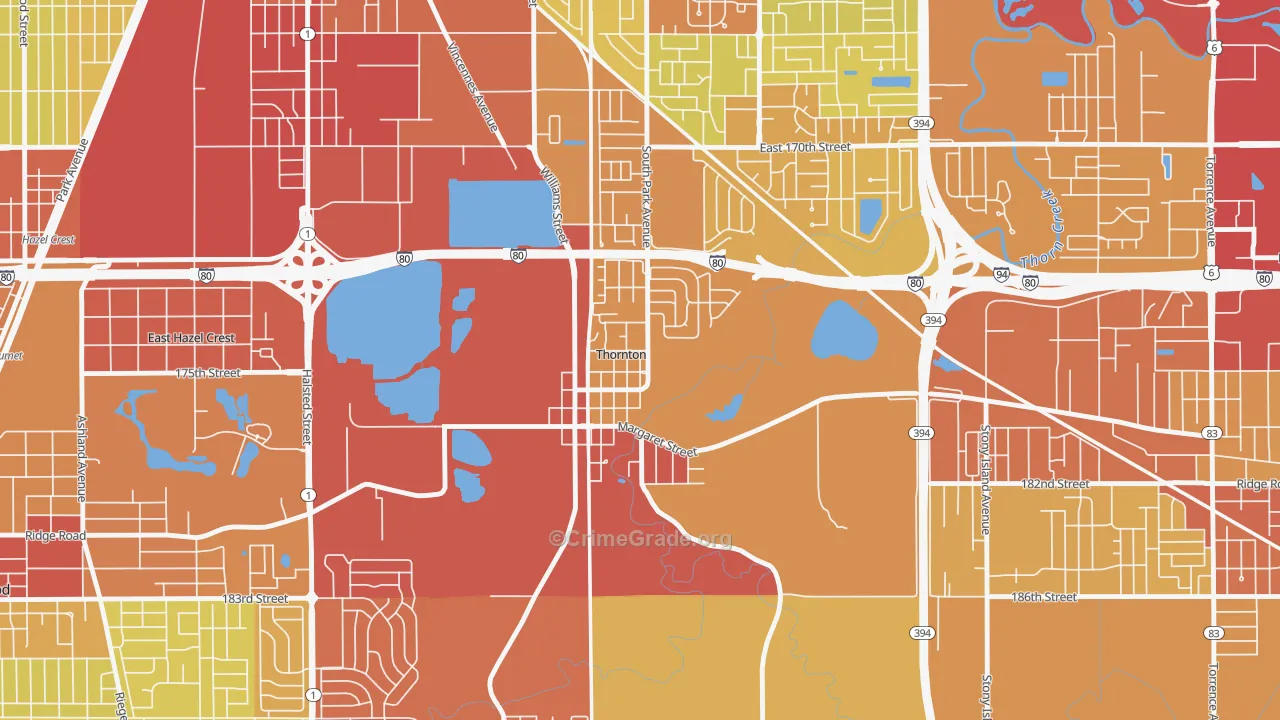 Thornton, IL Map of Vehicle Theft Rates