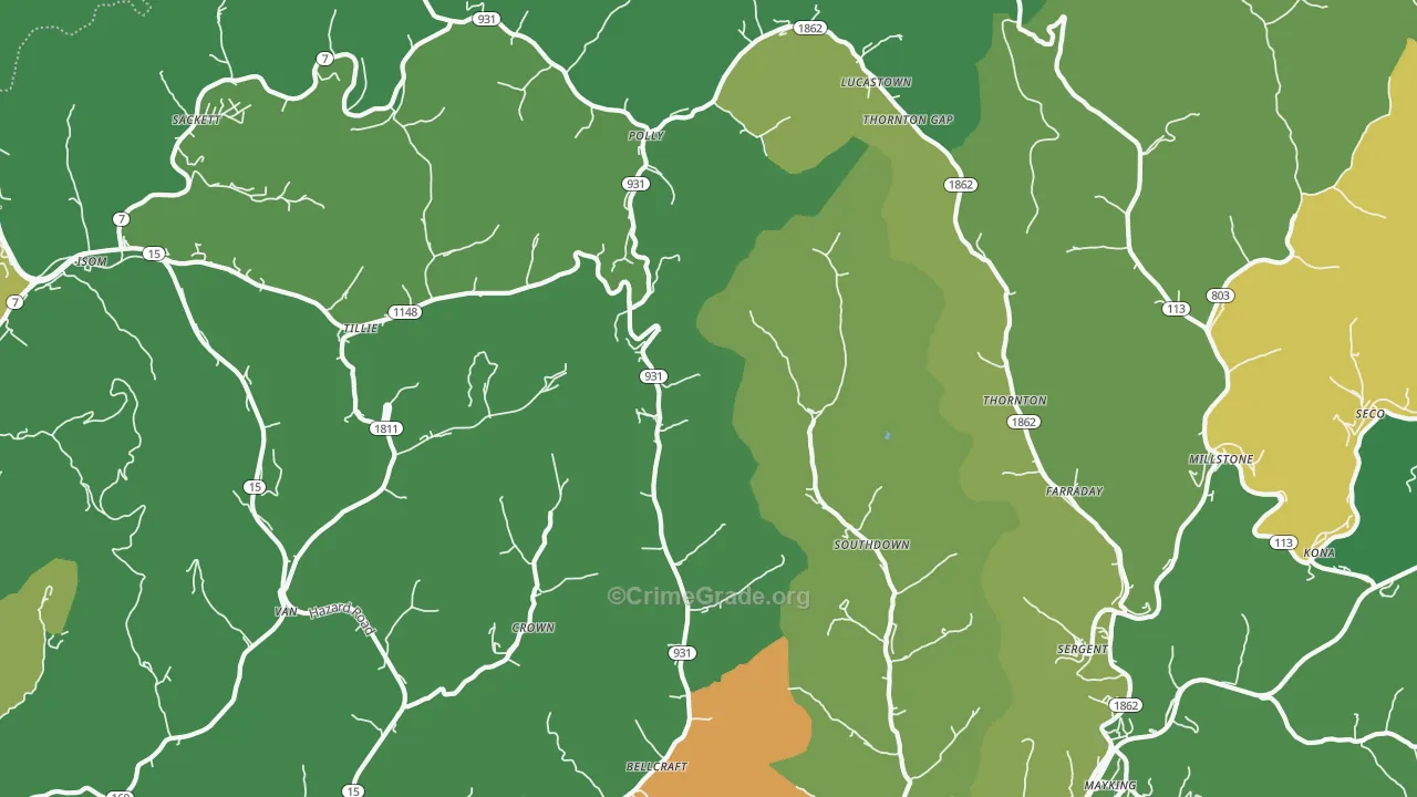 Thornton, KY Map of Vehicle Theft Rates