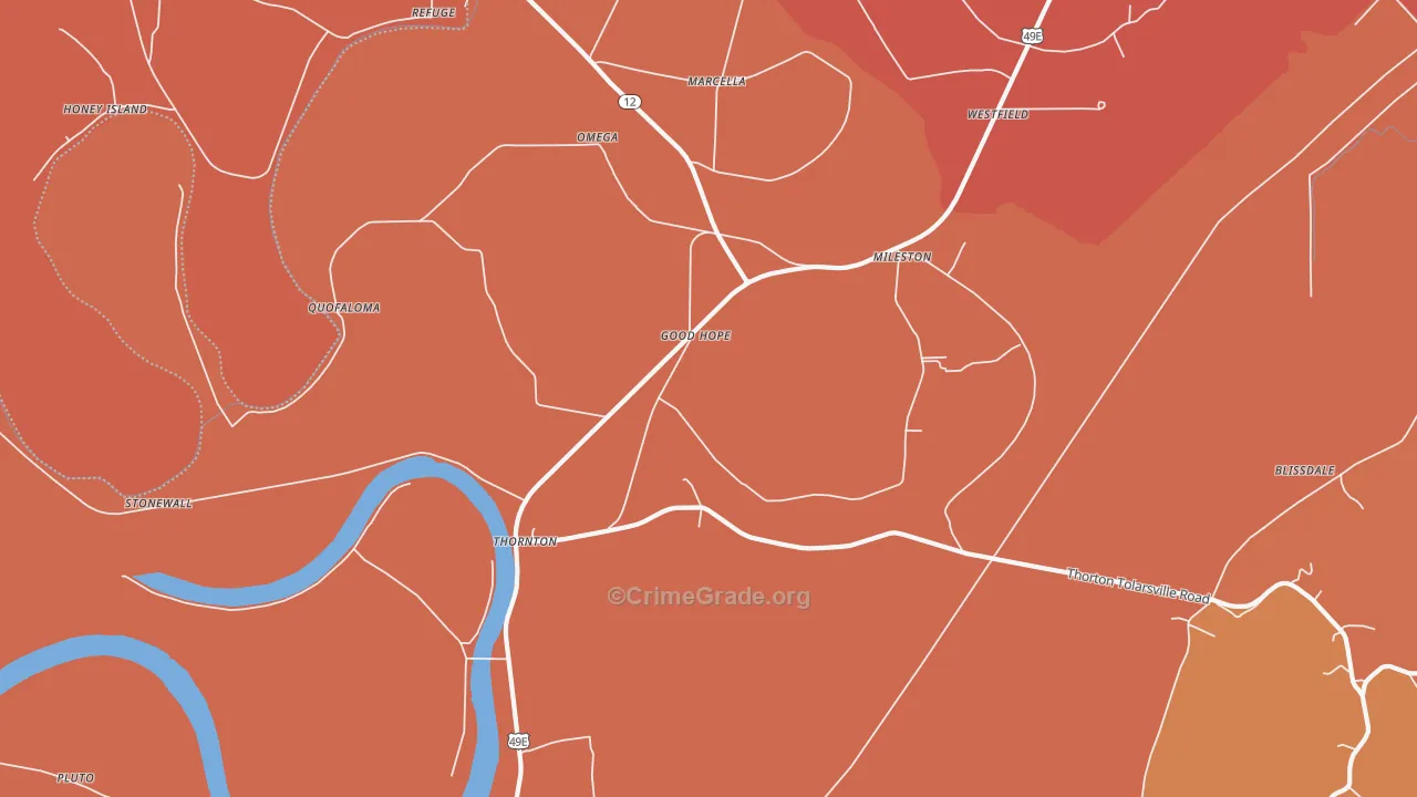 Thornton, MS Map of Vehicle Theft Rates
