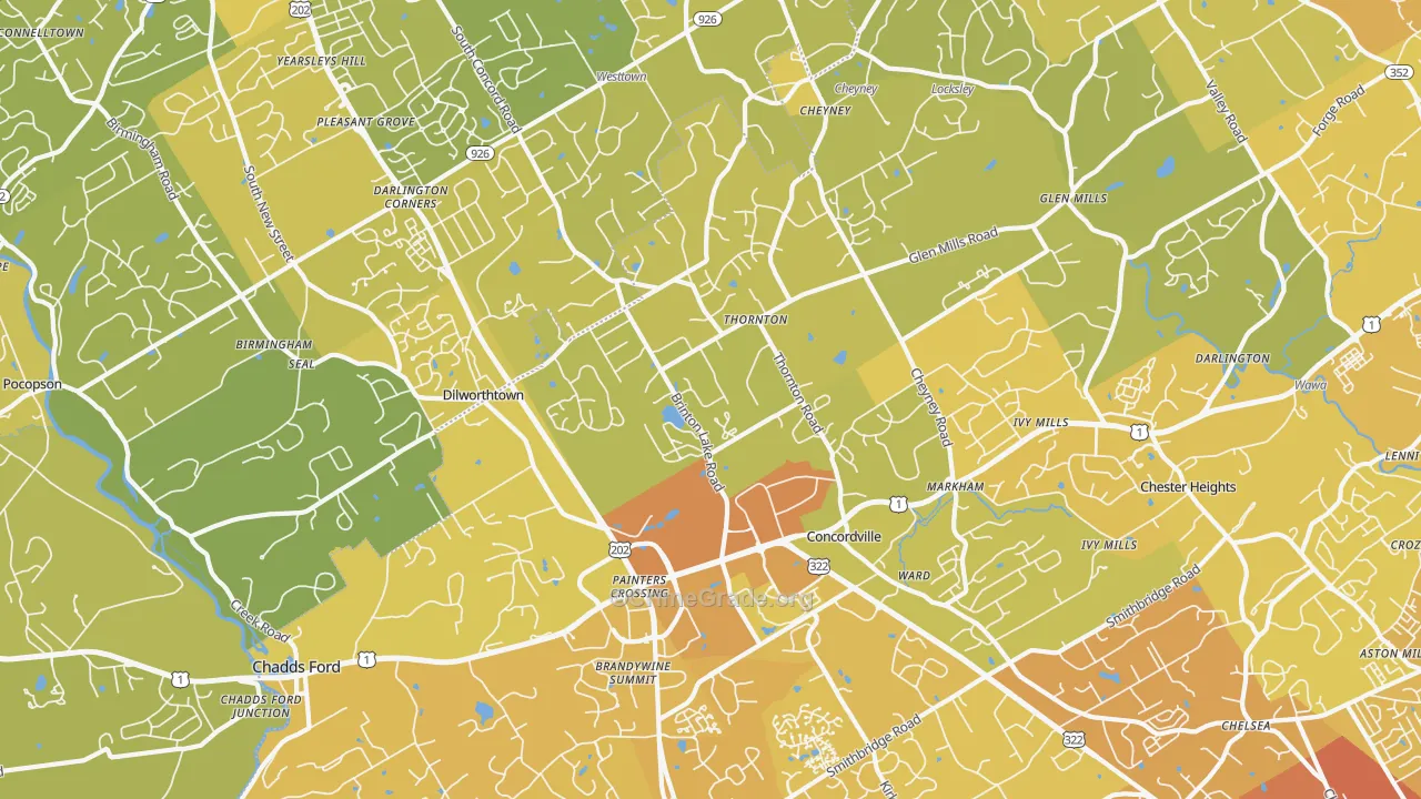 Thornton, PA Map of Vehicle Theft Rates