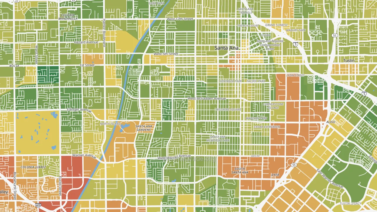 Thornton Park, Santa Ana, CA Map of Vehicle Theft Rates