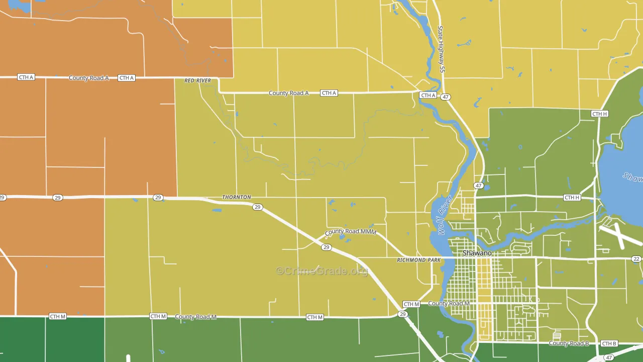 Thornton, WI Map of Vehicle Theft Rates