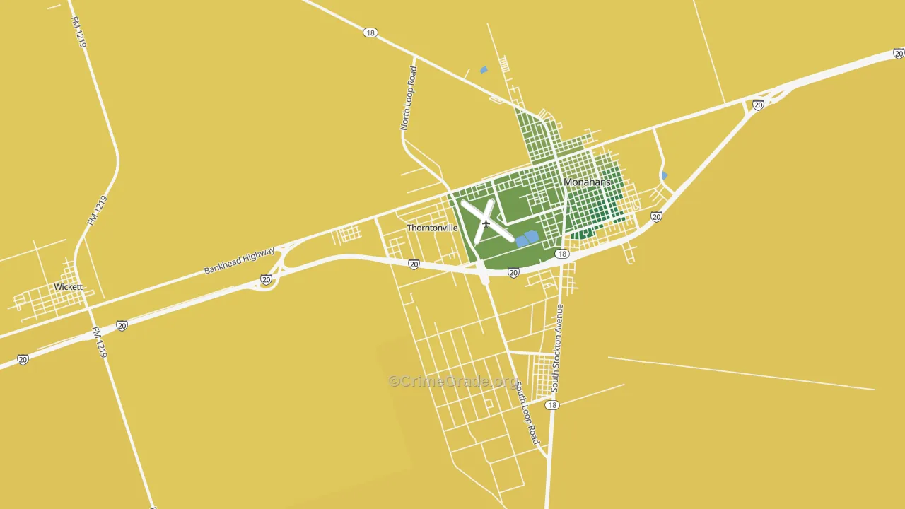 Thorntonville, TX Map of Vehicle Theft Rates