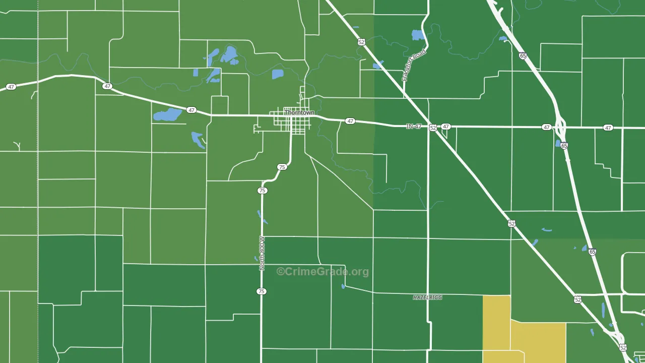 Thorntown, IN Map of Vehicle Theft Rates