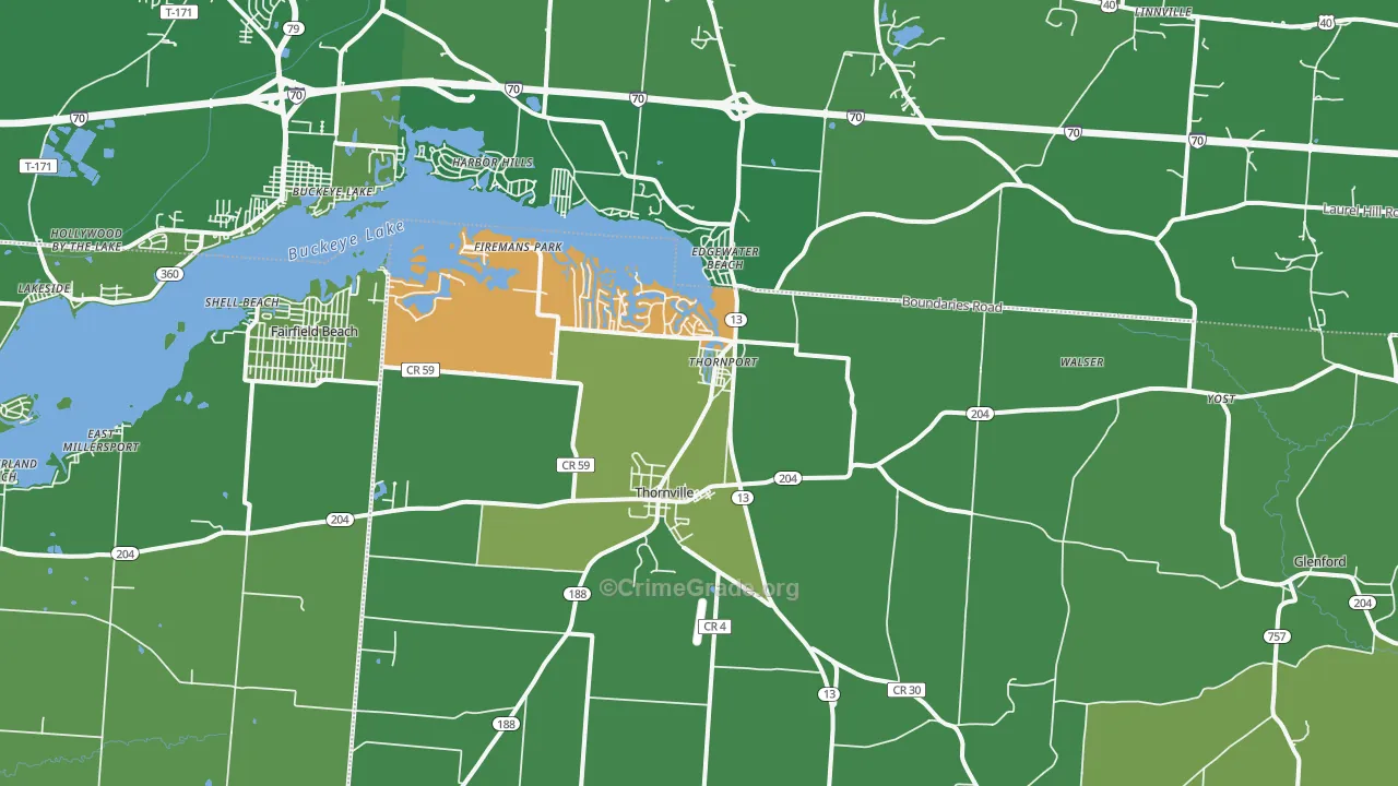 Thornville, OH Map of Vehicle Theft Rates