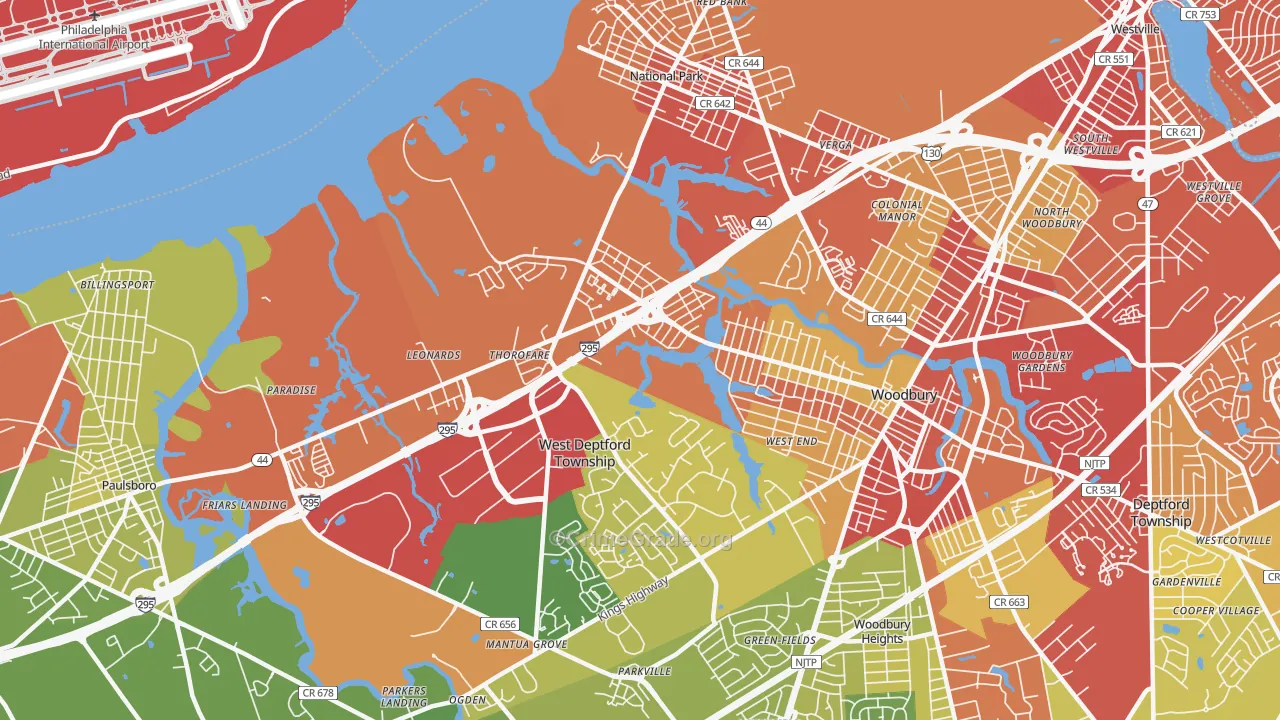 Thorofare, NJ Map of Vehicle Theft Rates