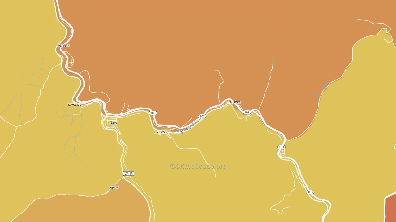 Thorpe, WV Map of Vehicle Theft Rates